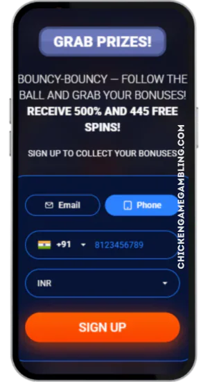 Casino registration screen